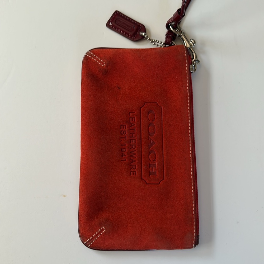 Vintage Coach Red Suede with Patent leather trim Wristlet Clutch - Picture 7 of 12